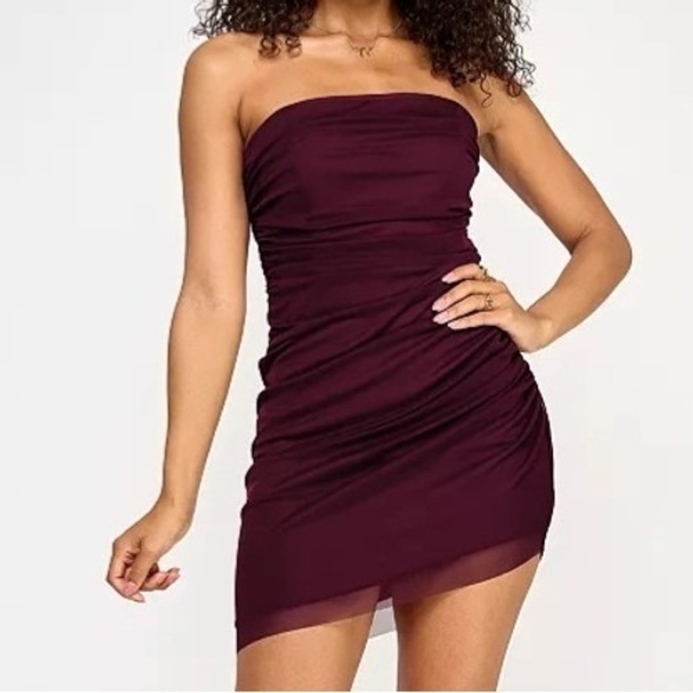Emerald Sundae Strapless Asymmetrical Hem Raisin Bodycon Dress Juniors L NWT